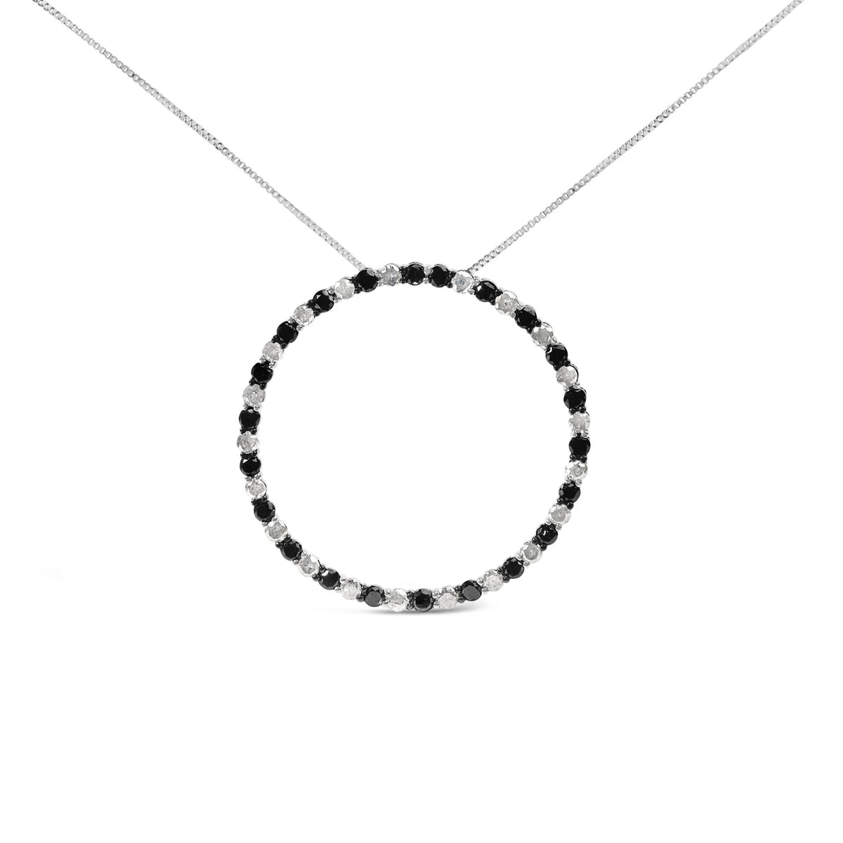 .925 Sterling Silver 3.0 Cttw Round-Cut Natural Treated Black and White Diamond Pendant Necklace - 18&quot; (Black, H-I Color, I3 Clarity)