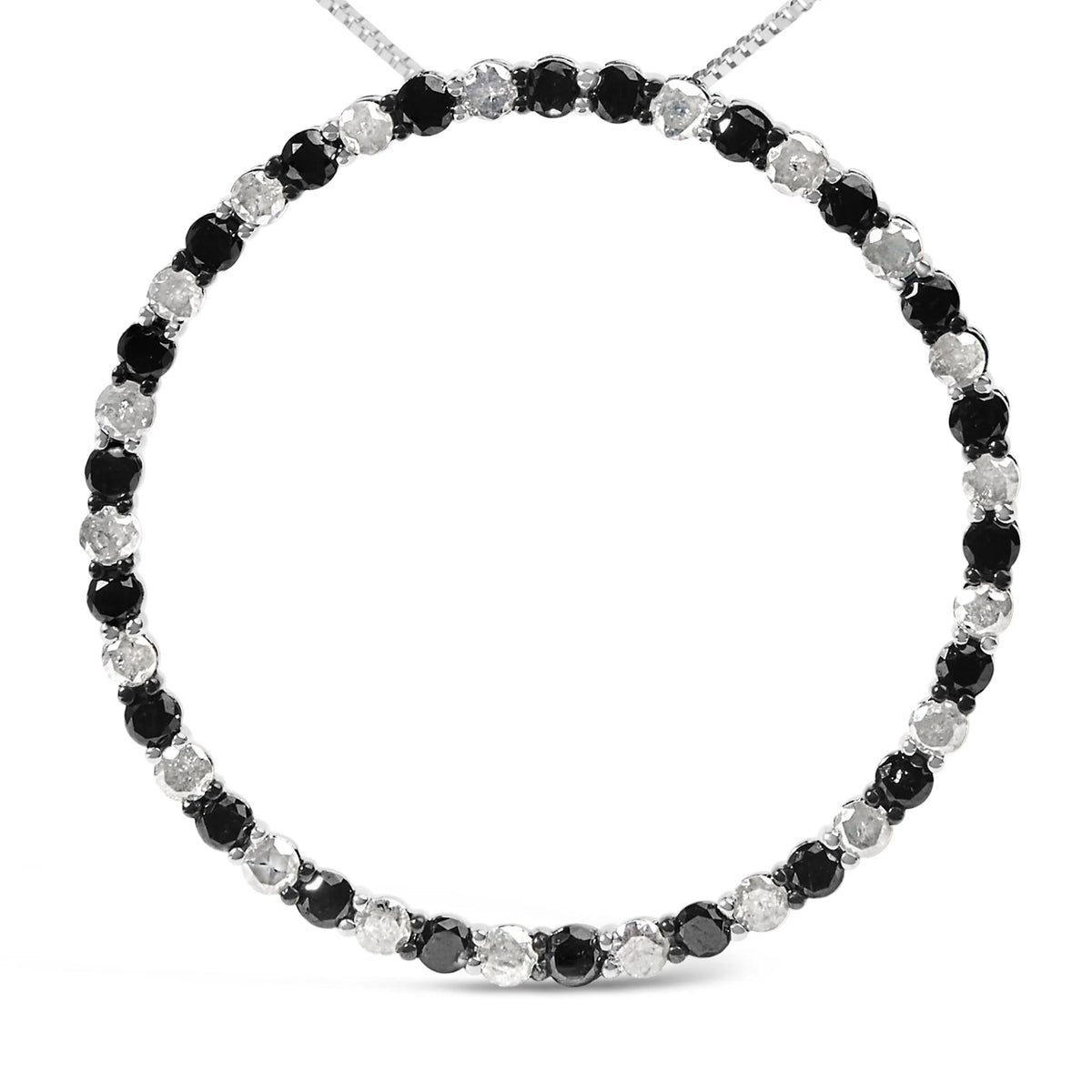 .925 Sterling Silver 3.0 Cttw Round-Cut Natural Treated Black and White Diamond Pendant Necklace - 18&quot; (Black, H-I Color, I3 Clarity)