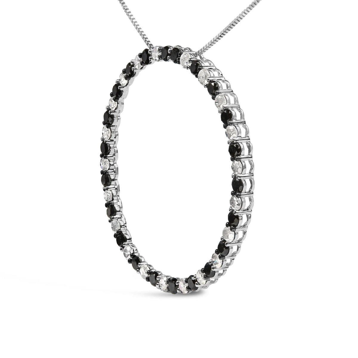 .925 Sterling Silver 3.0 Cttw Round-Cut Natural Treated Black and White Diamond Pendant Necklace - 18&quot; (Black, H-I Color, I3 Clarity)