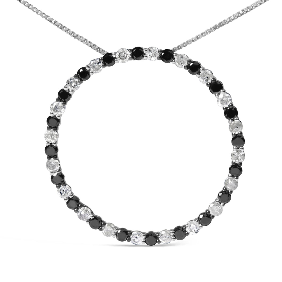 .925 Sterling Silver 2.0 Cttw Round-Cut Natural Treated Black and White Diamond Pendant Necklace - 18&quot;