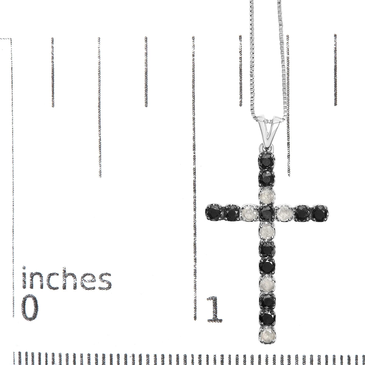 .925 Sterling Silver 2.0 Cttw Prong Set Round Natural Treated Black and White Diamond Cross Pendant Necklace - 18&quot; (Black/H-I Color, I3 Clarity)