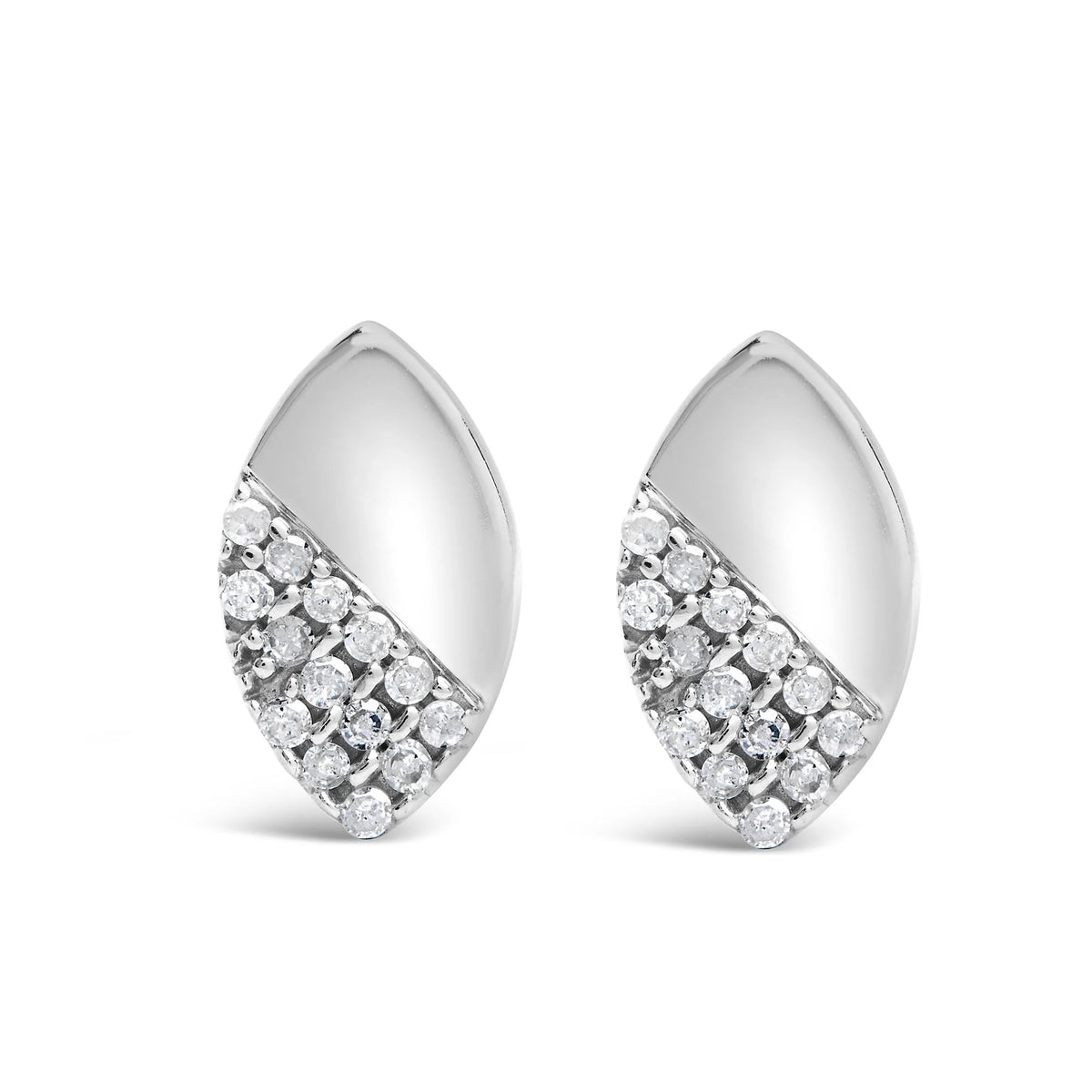 925 Sterling Silver 1/6 Cttw Diamond and Mirror Polish Pear Shape Stud Earrings (I-J Color, I2-I3 Clarity)