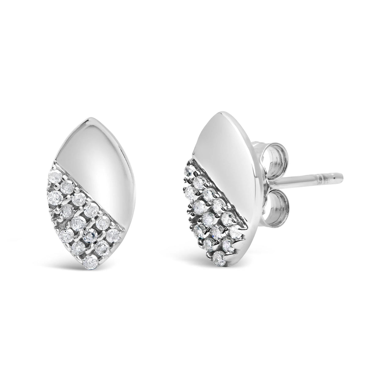 925 Sterling Silver 1/6 Cttw Diamond and Mirror Polish Pear Shape Stud Earrings (I-J Color, I2-I3 Clarity)