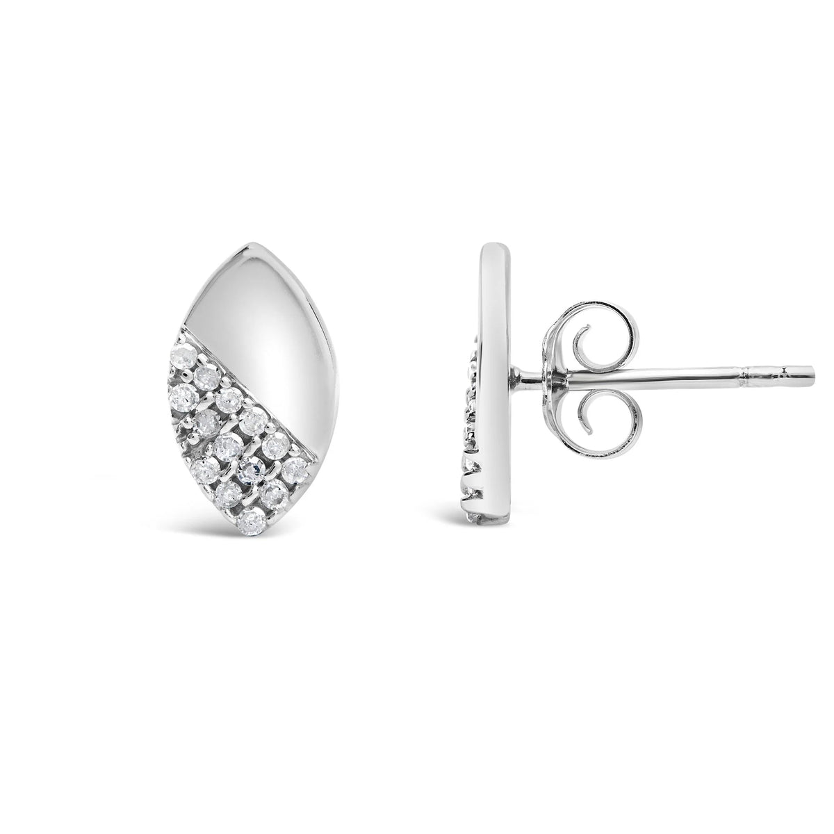 925 Sterling Silver 1/6 Cttw Diamond and Mirror Polish Pear Shape Stud Earrings (I-J Color, I2-I3 Clarity)