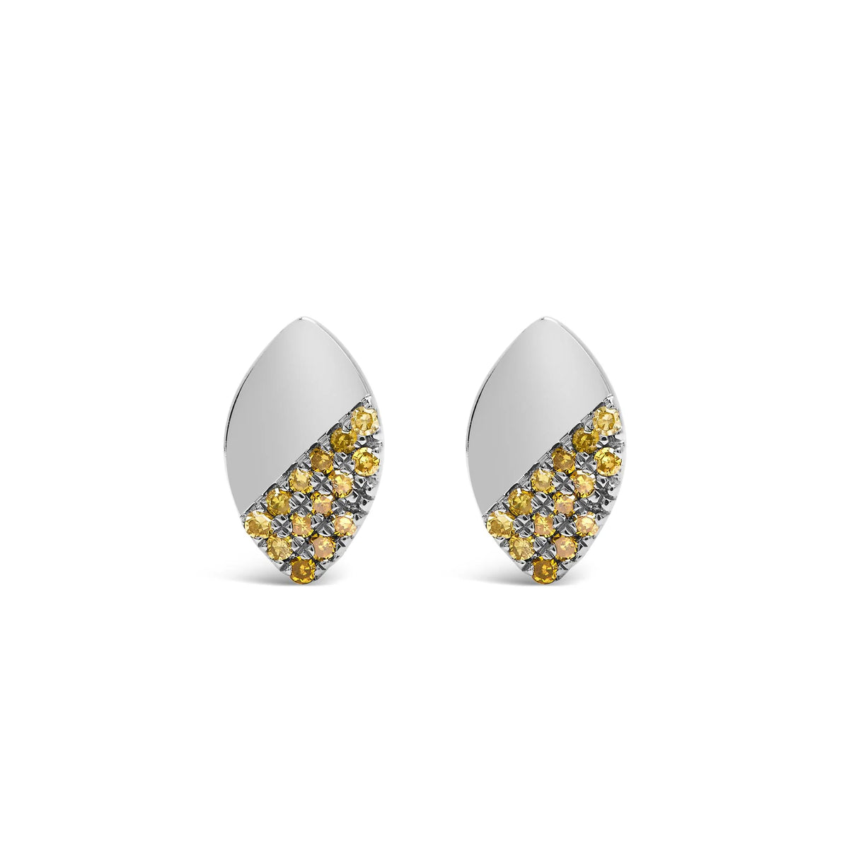 925 Sterling Silver 1/6 Cttw Yellow Diamond and Mirror Polish Pear Shape Stud Earrings (Treated Yellow Color, I2-I3 Clarity)