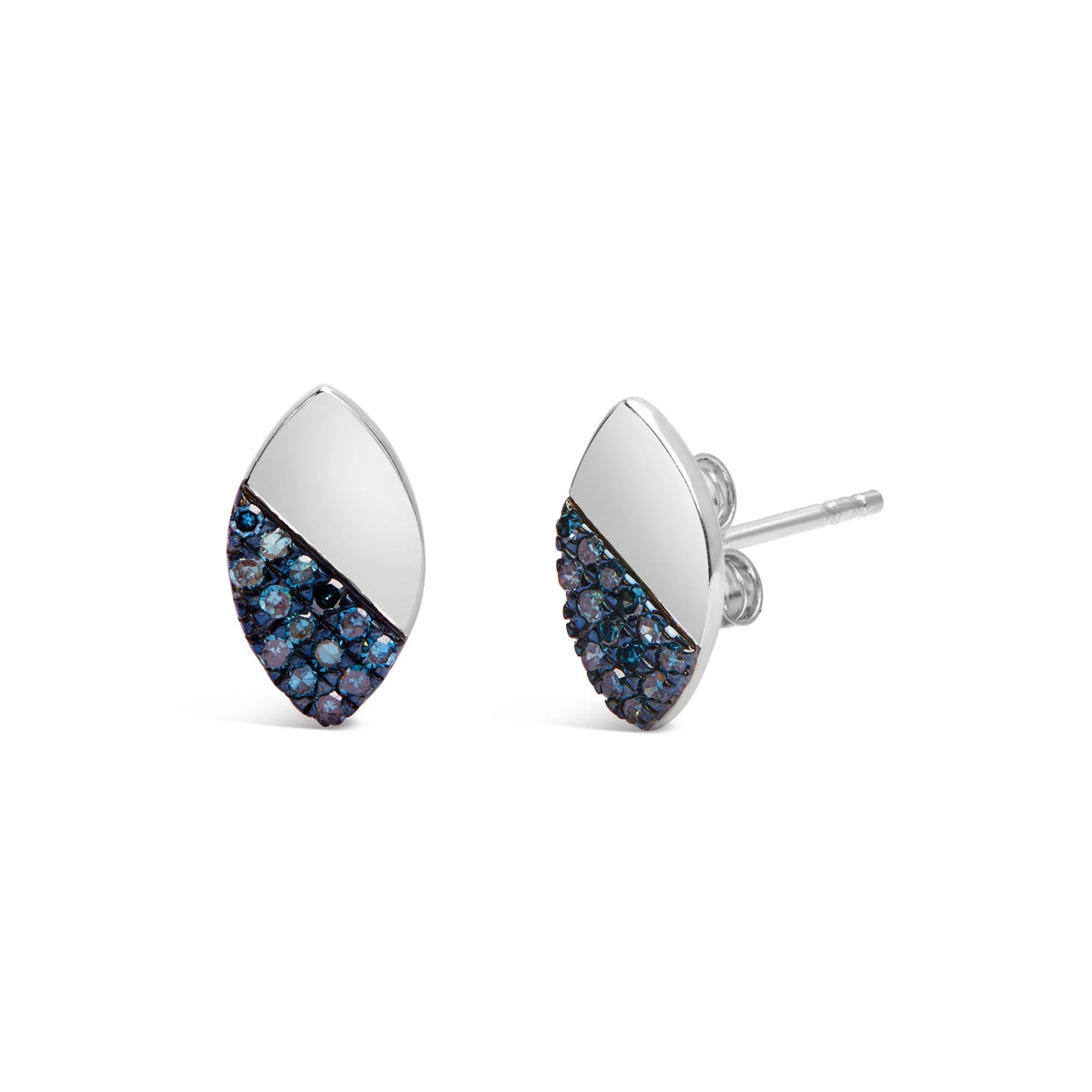 925 Sterling Silver 1/6 Cttw Blue Diamond and Mirror Polish Pear Shape Stud Earrings (Treated Blue Color, I2-I3 Clarity)