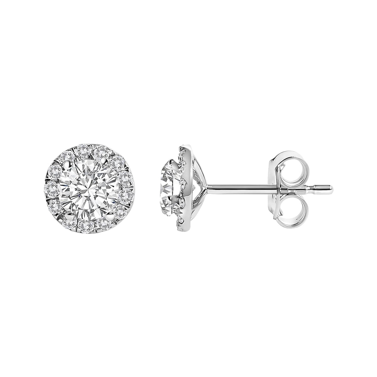 14K White Gold 1.0 Cttw Lab-Grown Diamond Halo Stud Earring (F-G Color, VS1-VS2 Clarity)