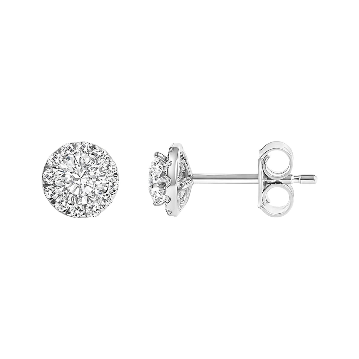 14K White Gold 1/2 Cttw Lab-Grown Diamond Halo Stud Earring (F-G Color, VS1-VS2 Clarity)