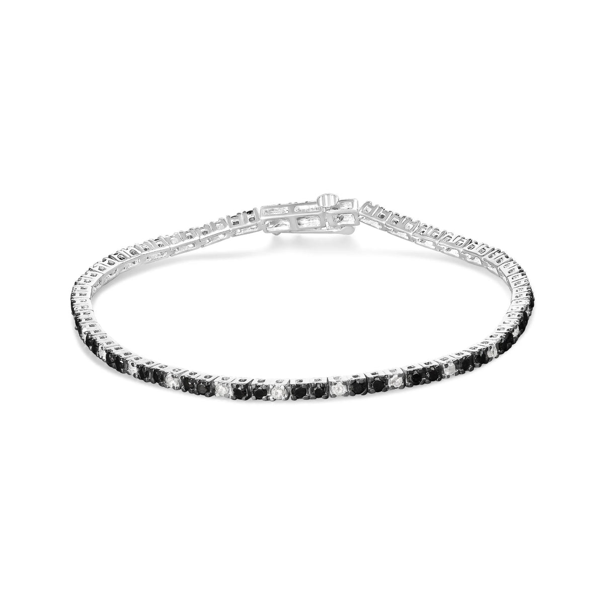 .925 Sterling Silver 2.0 Cttw Black and White Diamond Tennis Bracelet (I-J Color, I2-I3 Clarity) - 7&quot; Inches