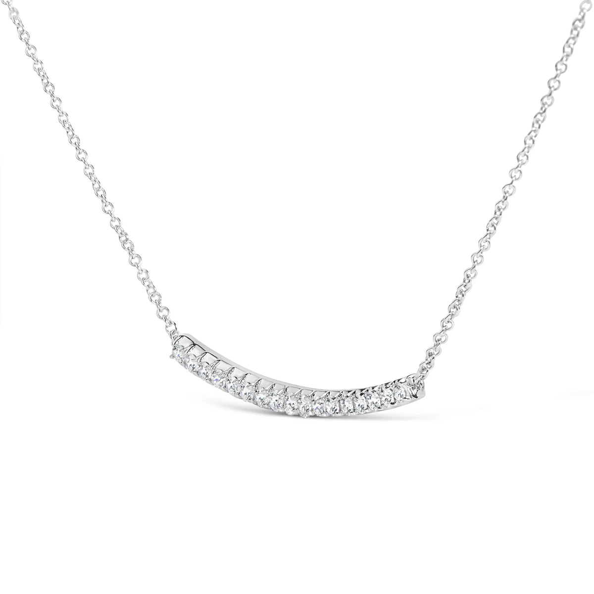 14K Gold 1.00 Cttw Diamond Curved Bar Pendant Necklace (H-I Color, VS2-SI1 Clarity) - 18 Inches