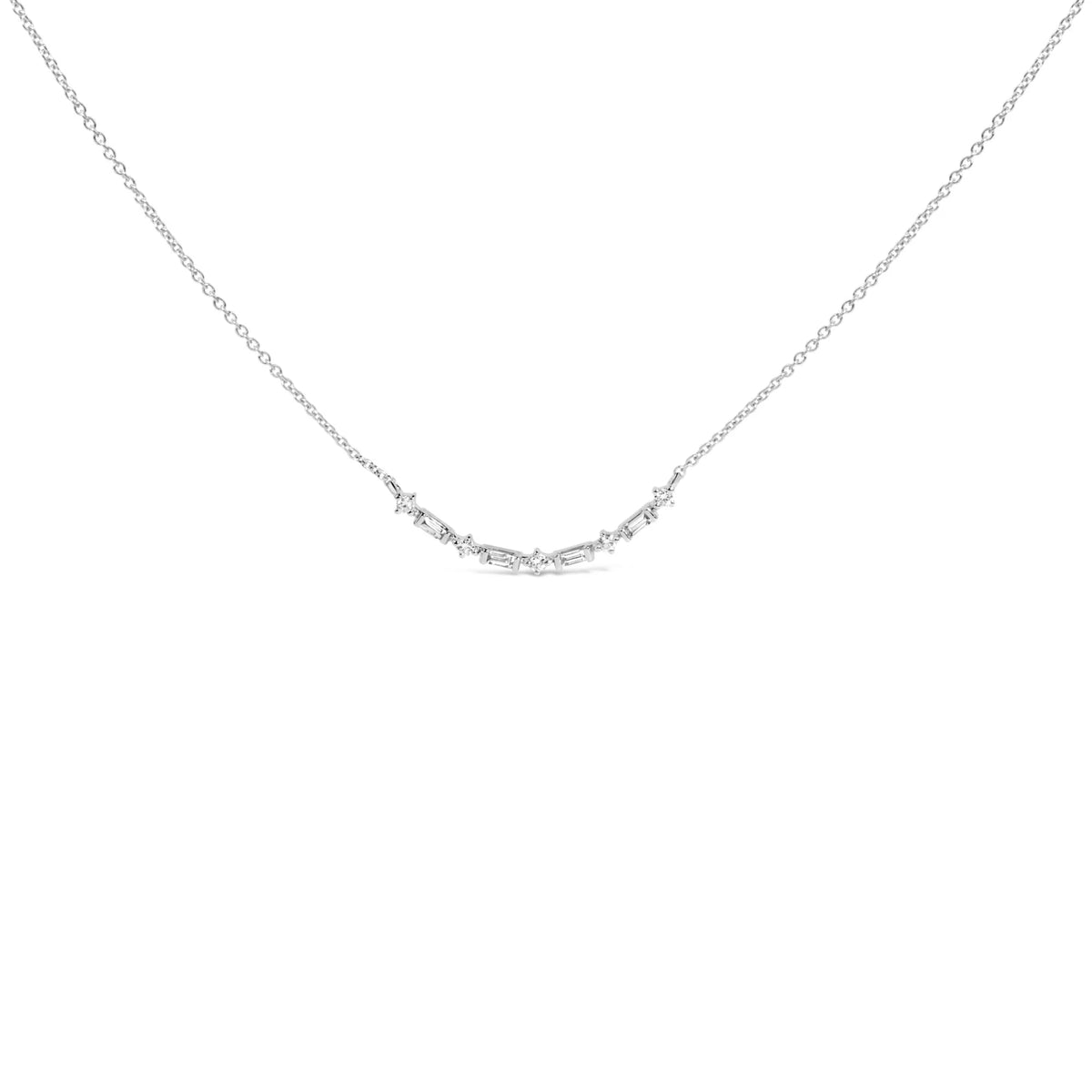 14K Gold 1/5 Cttw Diamond Mixed Shape Curve Bar Pendant Necklace (H-I Color, VS2-SI1 Clarity) - 18&quot; Inches