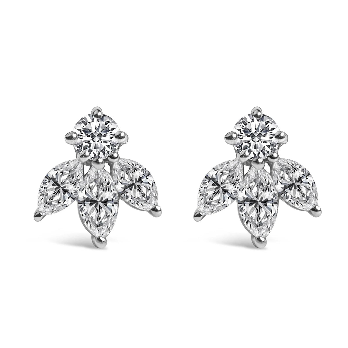 14K White Gold 5/8 Cttw Marquise Diamond Trio Stud Earrings (H-I Color, VS2-SI1 Clarity)