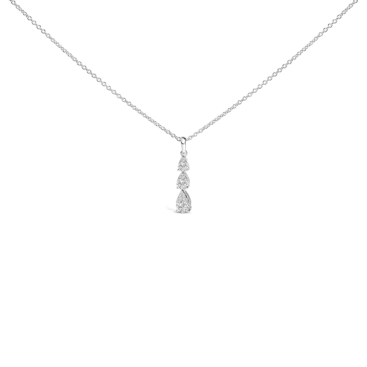 14K White Gold 3/8 Cttw Diamond Graduating 3 Stone Drop Style Pendant Necklace (G-H Color, VS2-SI1 Clarity) - 18&quot; Inches