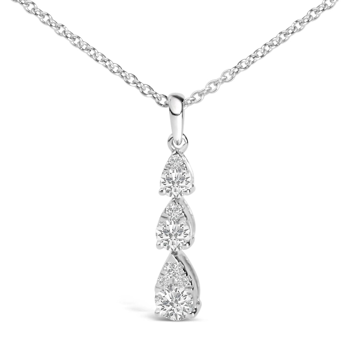 14K White Gold 3/8 Cttw Diamond Graduating 3 Stone Drop Style Pendant Necklace (G-H Color, VS2-SI1 Clarity) - 18&quot; Inches