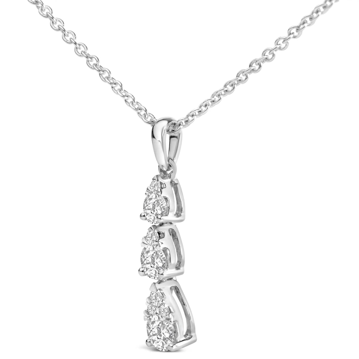 14K White Gold 3/8 Cttw Diamond Graduating 3 Stone Drop Style Pendant Necklace (G-H Color, VS2-SI1 Clarity) - 18&quot; Inches