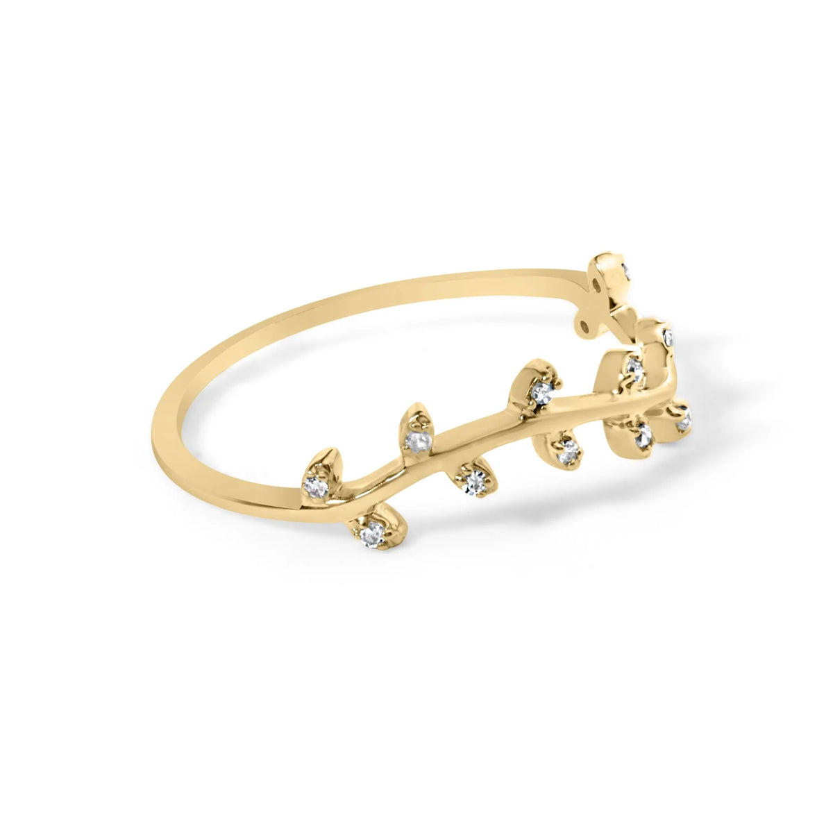 10K Yellow Gold Diamond Accent Branch and Leaf Band Ring (G-H Color, SI1-SI2 Clarity)