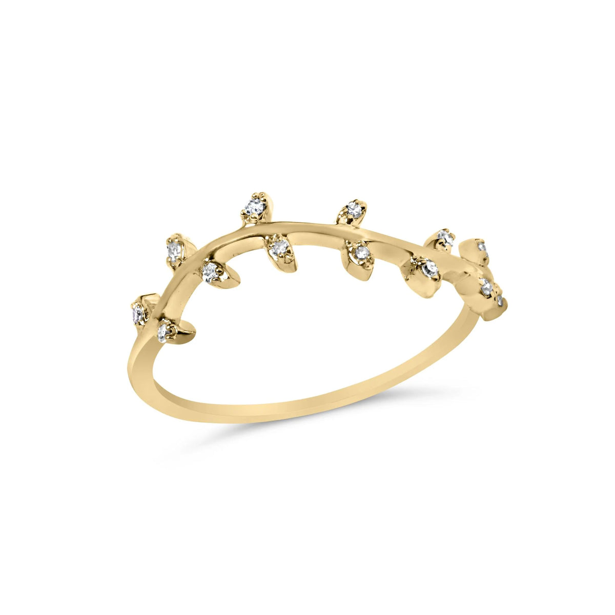 10K Yellow Gold Diamond Accent Branch and Leaf Band Ring (G-H Color, SI1-SI2 Clarity)