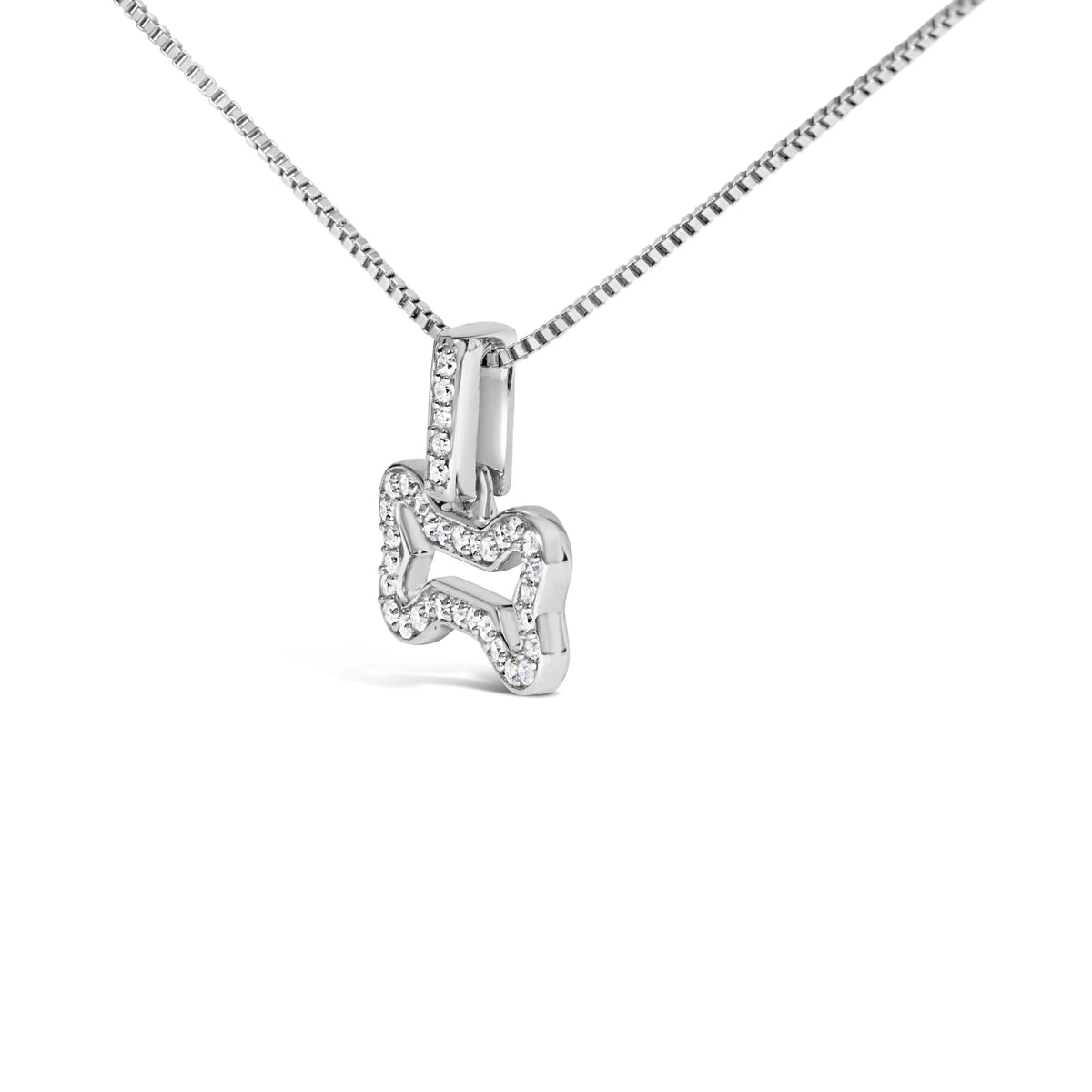 .925 Sterling Silver 1/5 Cttw Diamond Dog Bone Pendant Necklace (H-I Color, I1-I2 Clarity) - 18&quot;