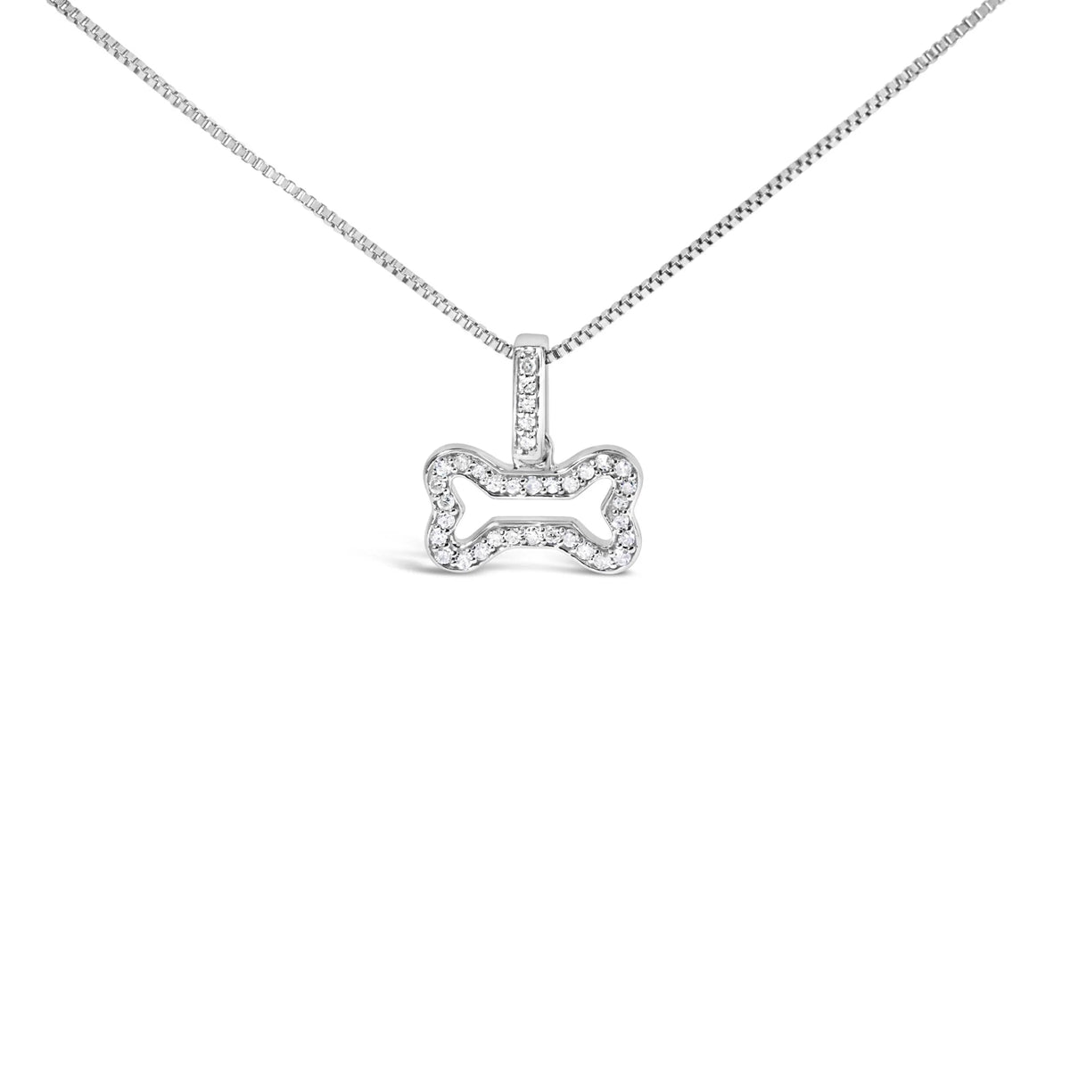 .925 Sterling Silver 1/5 Cttw Diamond Dog Bone Pendant Necklace (H-I Color, I1-I2 Clarity) - 18&quot;