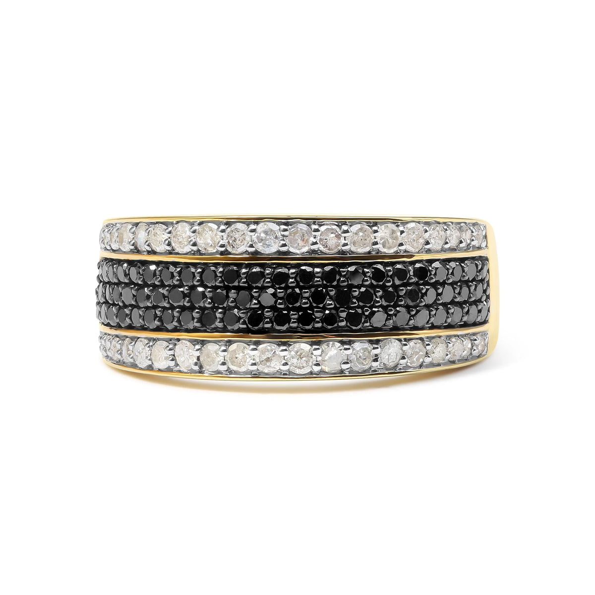 Men&#39;s 10K Yellow Gold 1 1/4 Cttw White and Black Diamond Cluster Ring (Black Color, I2-I3 Clarity)