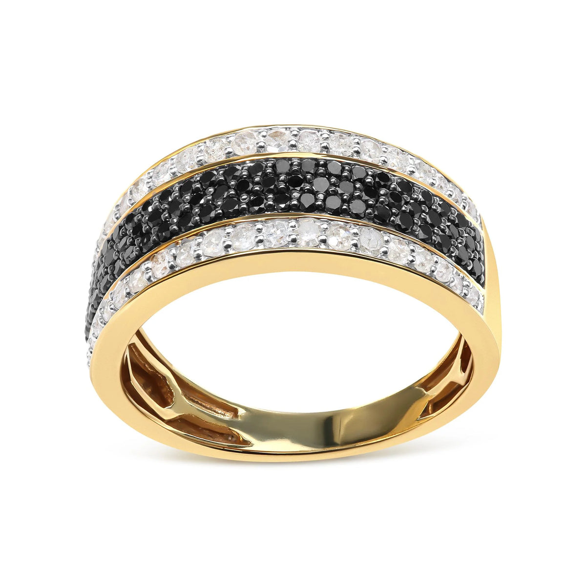 Men&#39;s 10K Yellow Gold 1 1/4 Cttw White and Black Diamond Cluster Ring (Black Color, I2-I3 Clarity)