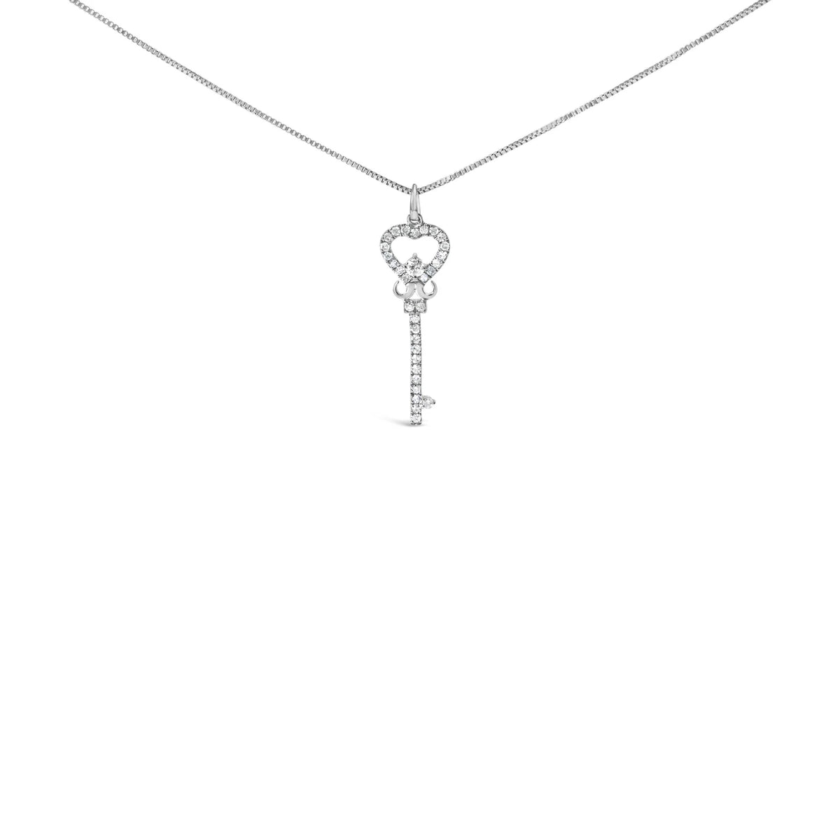 .925 Sterling Silver 1/3 Ctw Diamond Studded Key 18&quot; Pendant Necklace (H-I Color, I2-I3 Clarity)