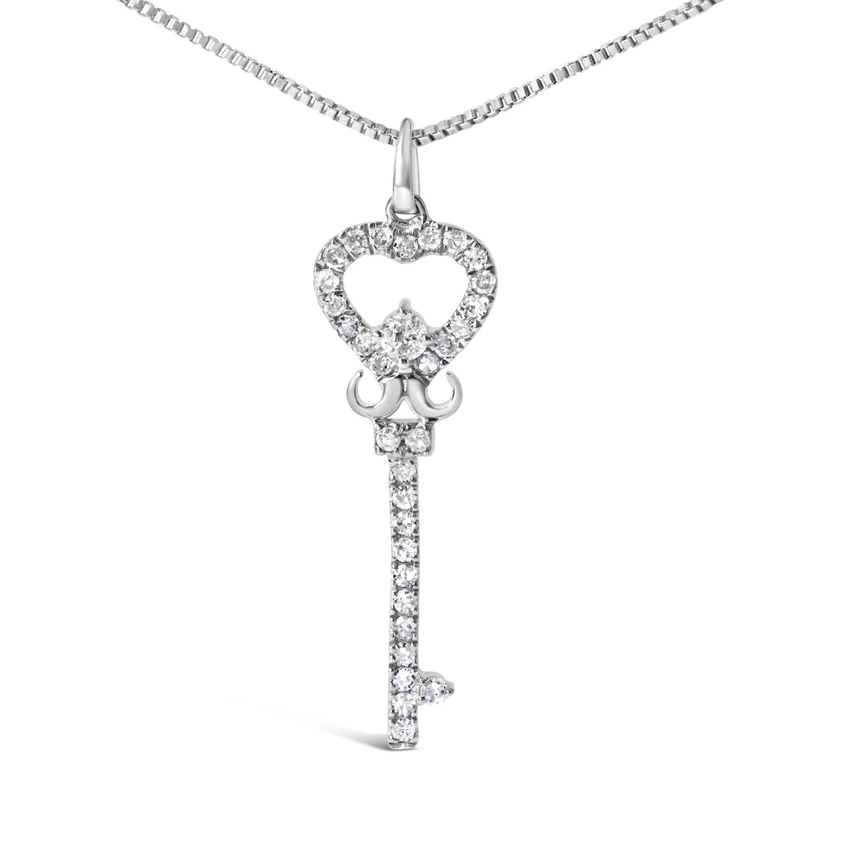 .925 Sterling Silver 1/3 Ctw Diamond Studded Key 18&quot; Pendant Necklace (H-I Color, I2-I3 Clarity)