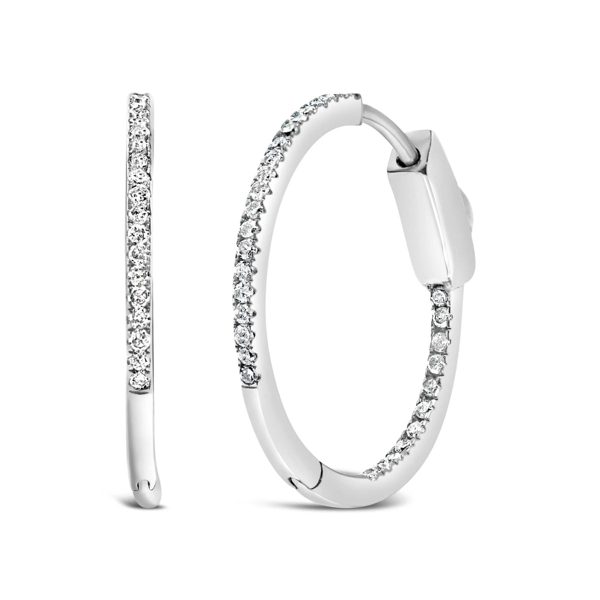 .925 Sterling Silver 1/3 Cttw Inside Out Diamond 1MM Wide Hoop Earrings (H-I Color, I2-I3 Clarity)