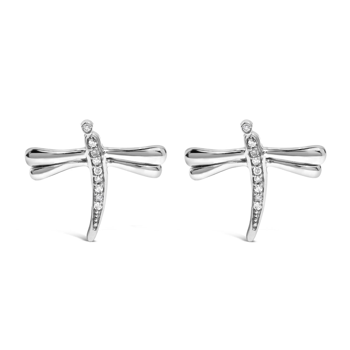 .925 Sterling Silver Diamond Accent Dragonfly Stud Earrings (I-J Color, I2-I3 Clarity)