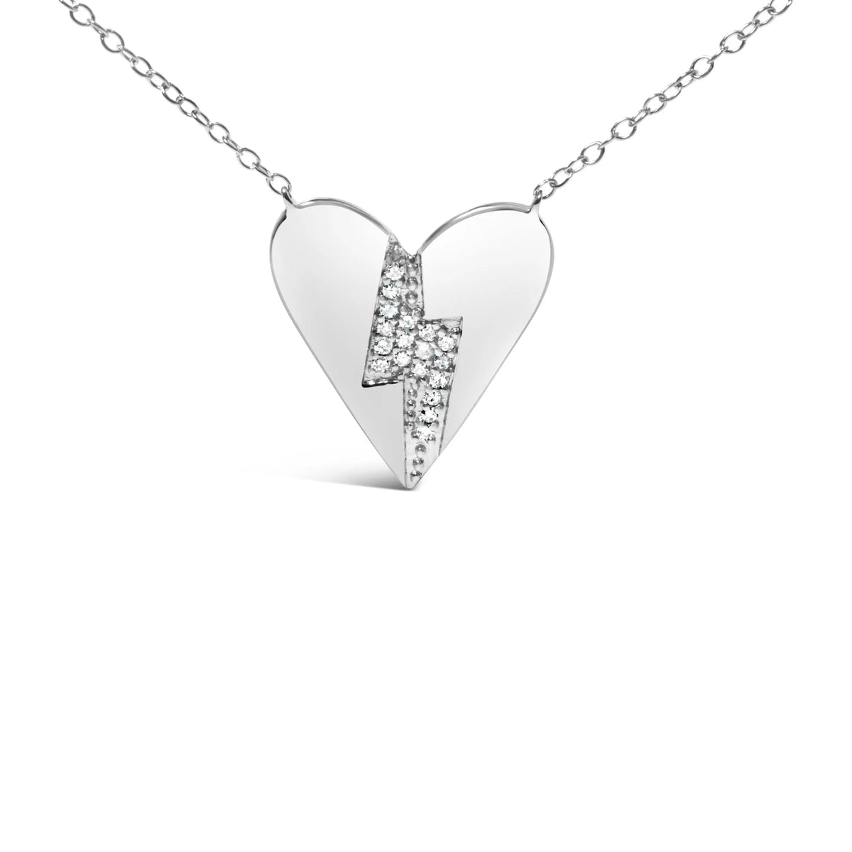 .925 Sterling Silver Diamond Broken Heart Pendant Necklace (H-I Color, I1-I2 Clarity) - 18&quot; Inches