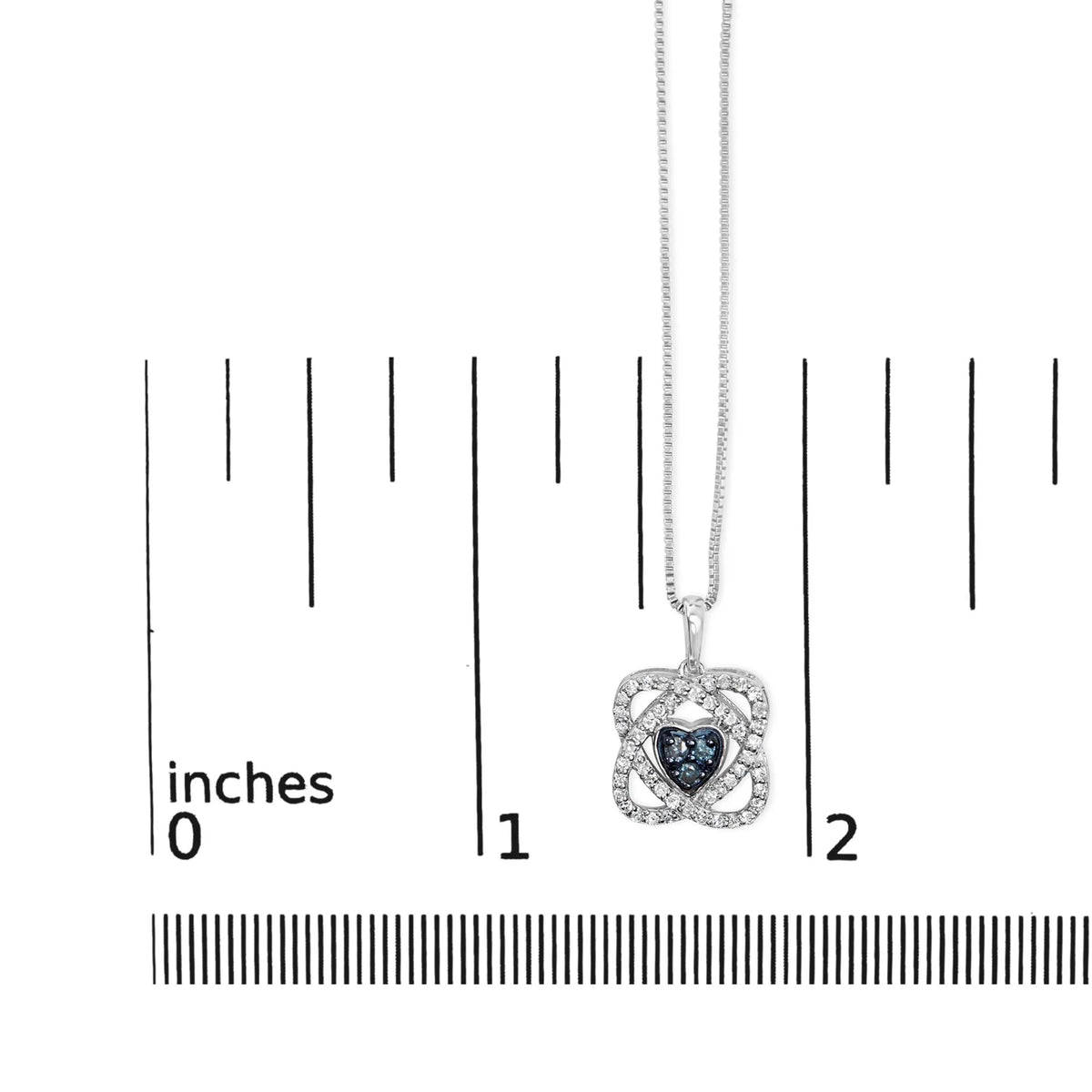 .925 Sterling Silver 3/8 Cttw Blue Diamond Heart and Woven Halo 18&quot; Pendant Necklace (Blue Color, I1-I2 Clarity)