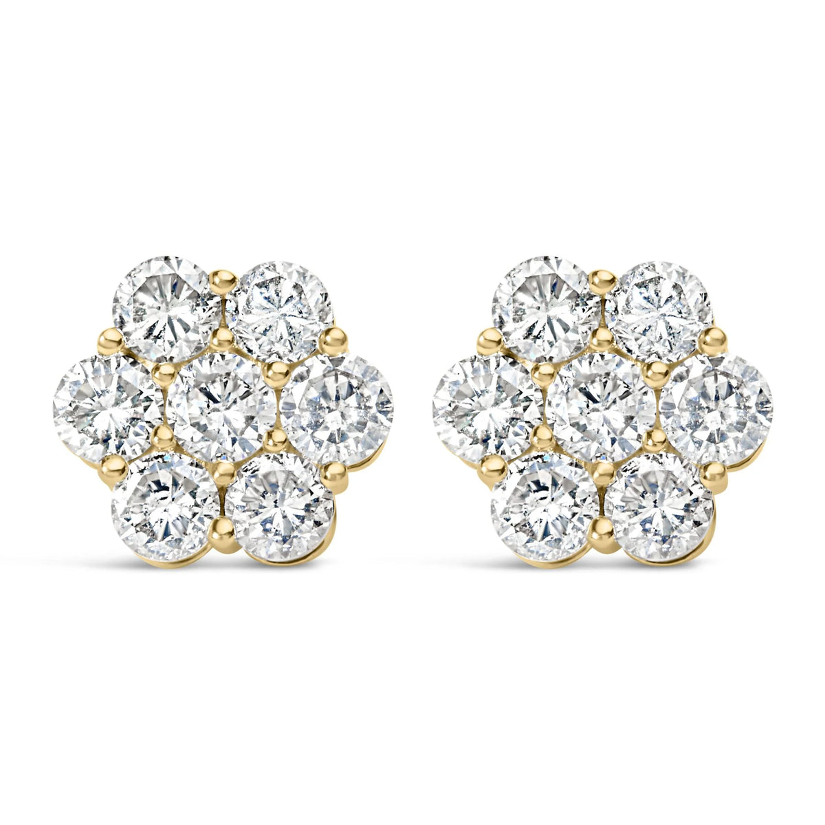 14K Yellow Gold 5.0 Cttw 7 Stone Floral Cluster Lab Grown Diamond Stud Earrings with Screw Backs (F-G Color, VS1-VS2 Clarity)