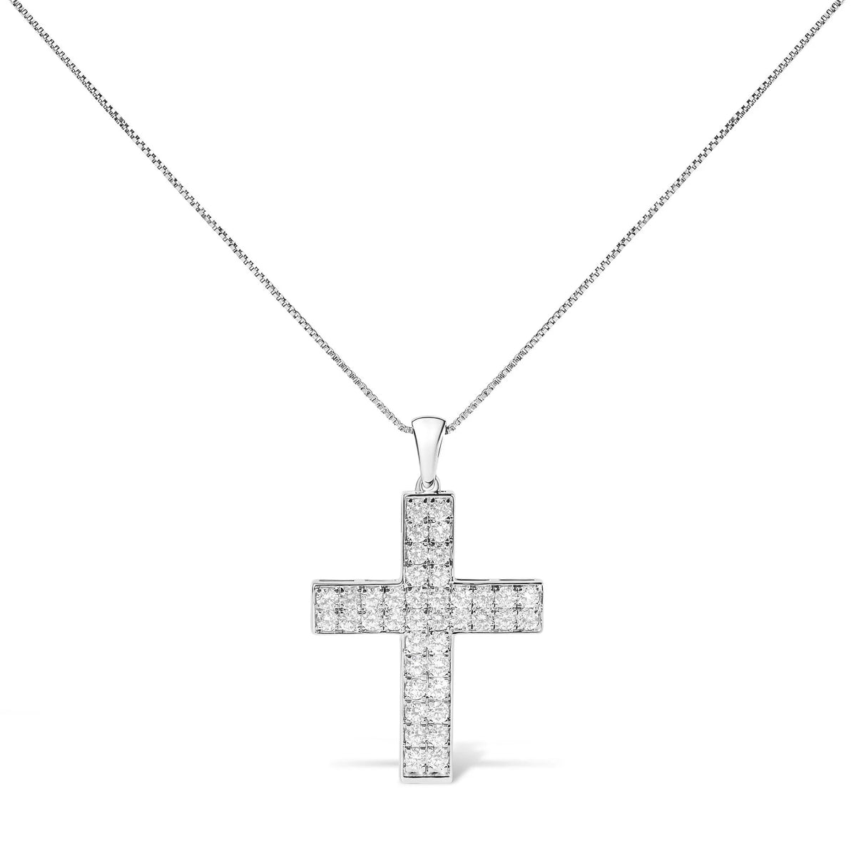 14K White Gold 2.0 Cttw Lab Grown Diamond Inlay Cross Pendant Necklace (F-G Color, VS1-VS2 Clarity) - 18&quot; Inches