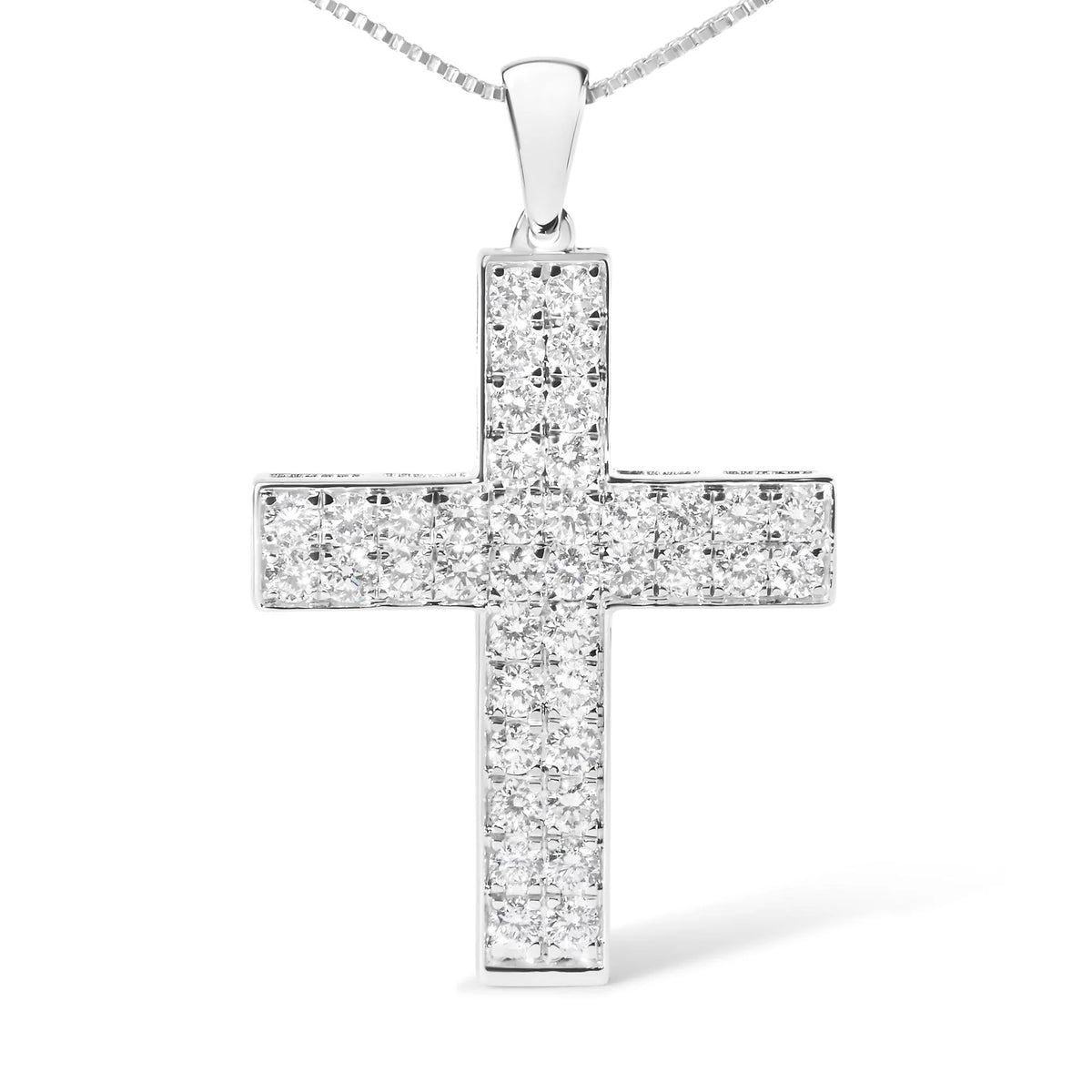 14K White Gold 2.0 Cttw Lab Grown Diamond Inlay Cross Pendant Necklace (F-G Color, VS1-VS2 Clarity) - 18&quot; Inches