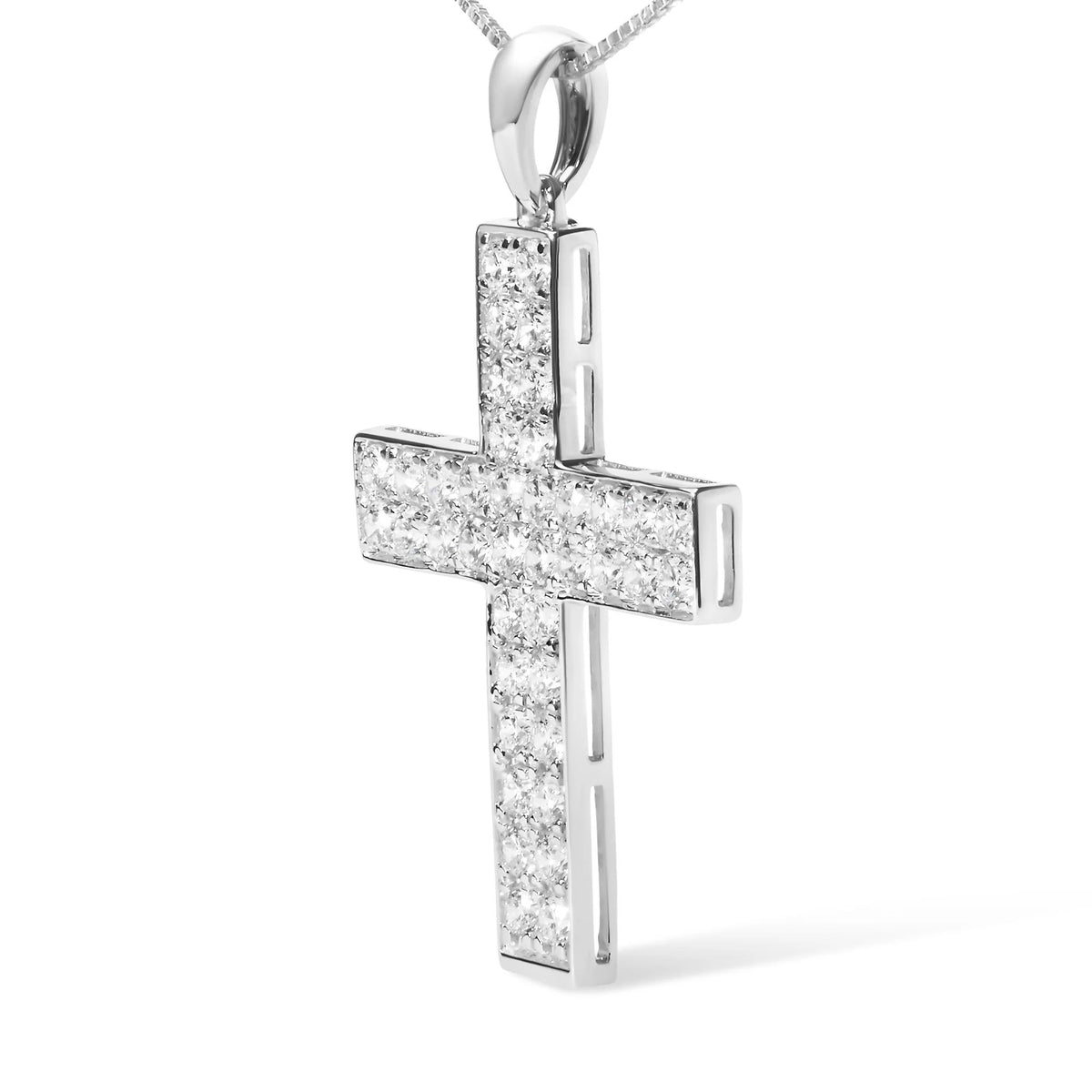 14K White Gold 2.0 Cttw Lab Grown Diamond Inlay Cross Pendant Necklace (F-G Color, VS1-VS2 Clarity) - 18&quot; Inches