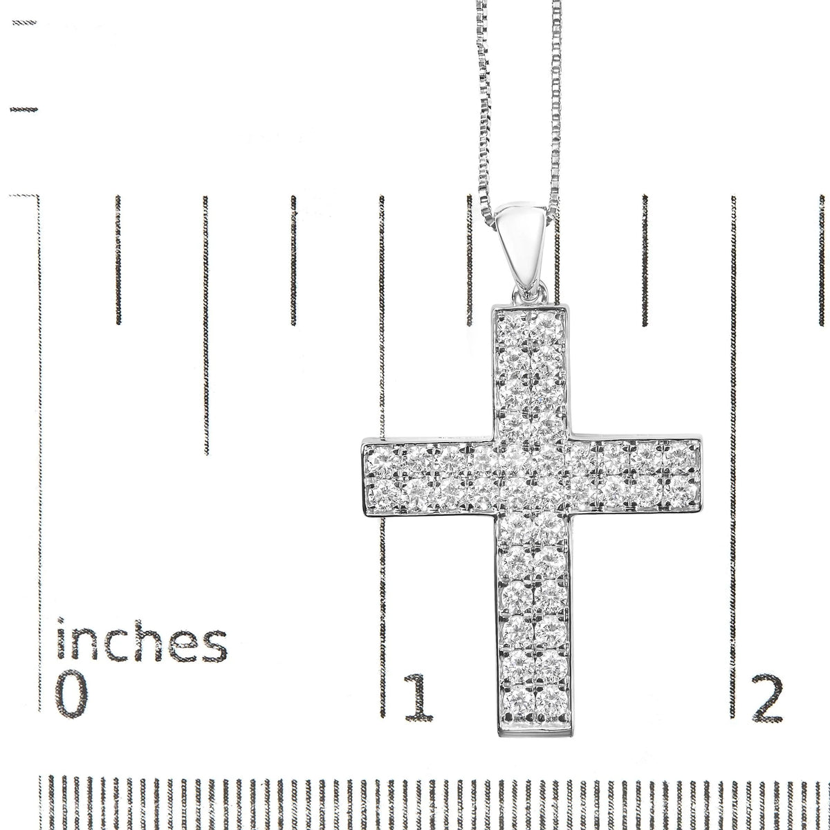 14K White Gold 2.0 Cttw Lab Grown Diamond Inlay Cross Pendant Necklace (F-G Color, VS1-VS2 Clarity) - 18&quot; Inches