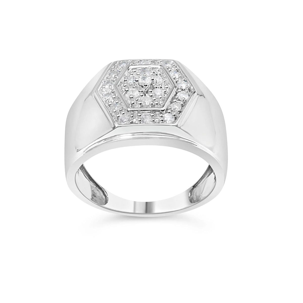 Men&#39;s .925 Sterling Silver 1/2 Cttw Multi-Diamond Hexagon Frame Ring (I-J Color, I3 Clarity)