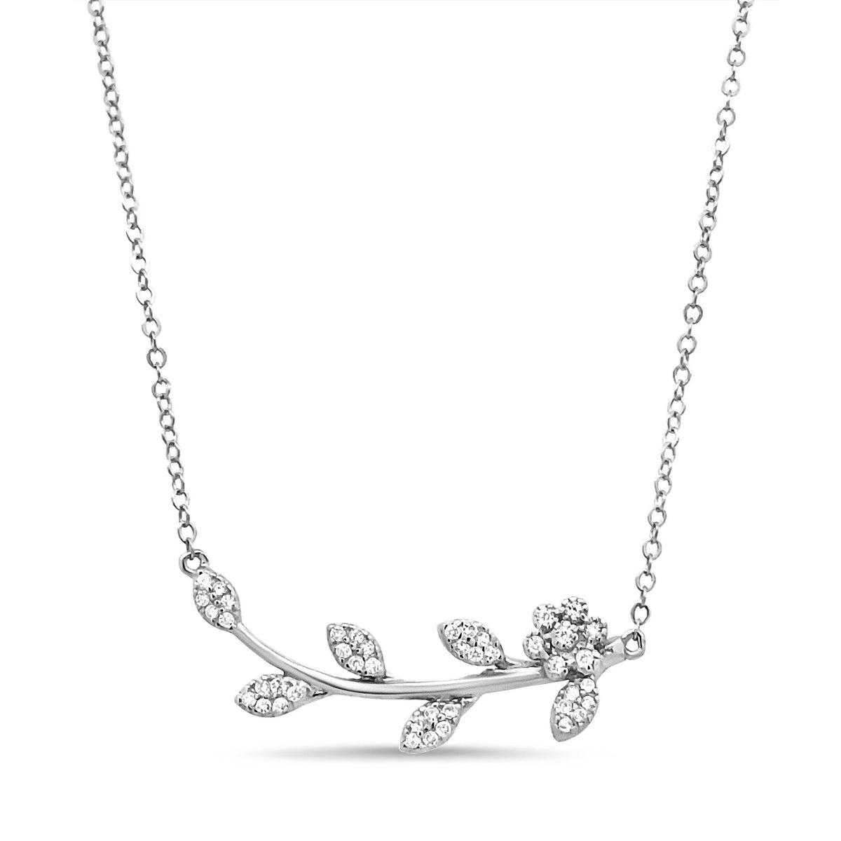 .925 Sterling Silver 1/5 Cttw Diamond Leaf and Branch Pendant Necklace (H-I Color, SI1-SI2 Clarity) -18&quot;