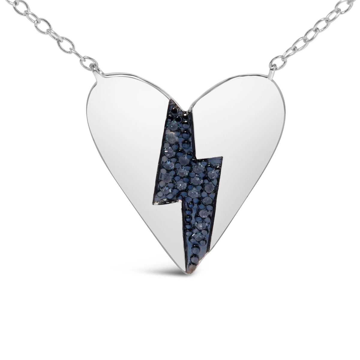 .925 Sterling Silver Blue Diamond Broken Heart Pendant Necklace (H-I Color, I1-I2 Clarity) - 18&quot; Inches