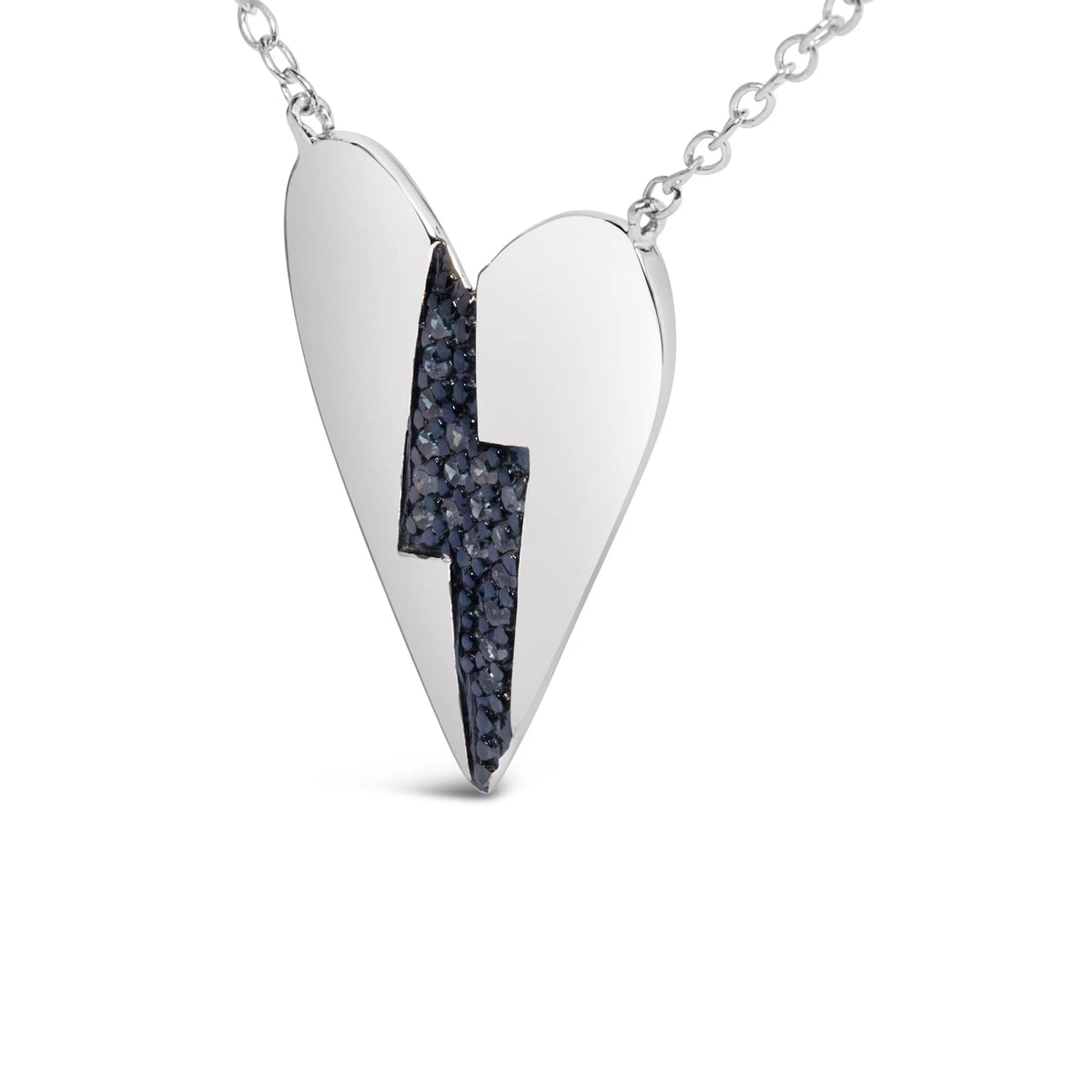 .925 Sterling Silver Blue Diamond Broken Heart Pendant Necklace (H-I Color, I1-I2 Clarity) - 18&quot; Inches