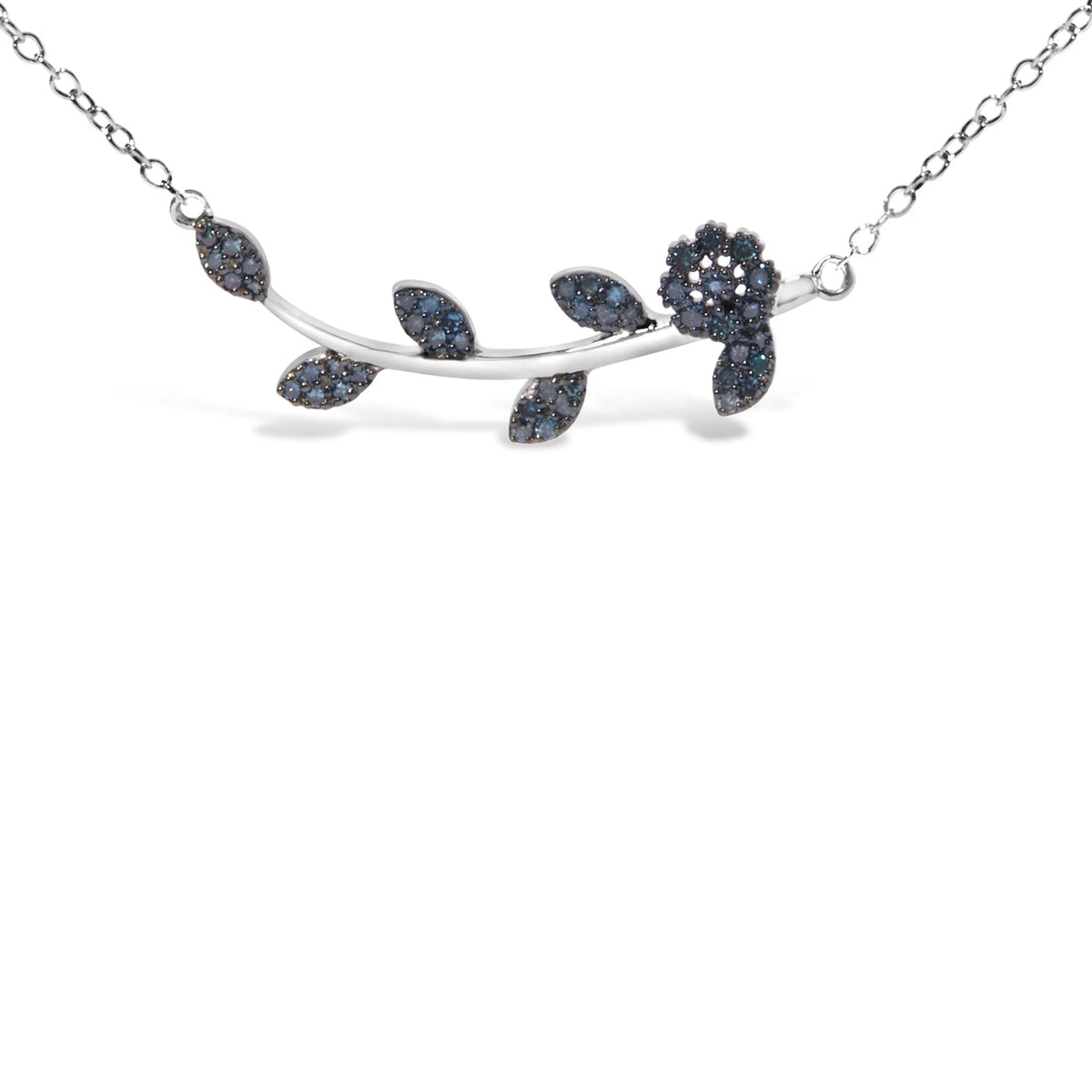 .925 Sterling Silver 1/5 Cttw Blue Diamond Leaf and Branch Pendant Necklace (H-I Color, SI1-SI2 Clarity) -18&quot;