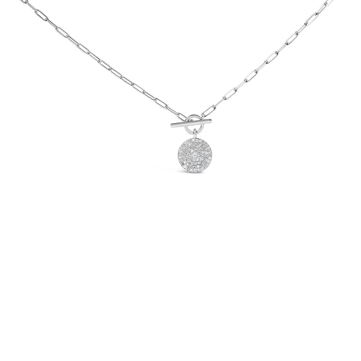 .925 Sterling Silver 3/8 Cttw Diamond Medallion with Toggle Bale Paperclip Chain Pendant Necklace (H-I Color, SI1-SI2 Clarity) - 18&quot; Inches