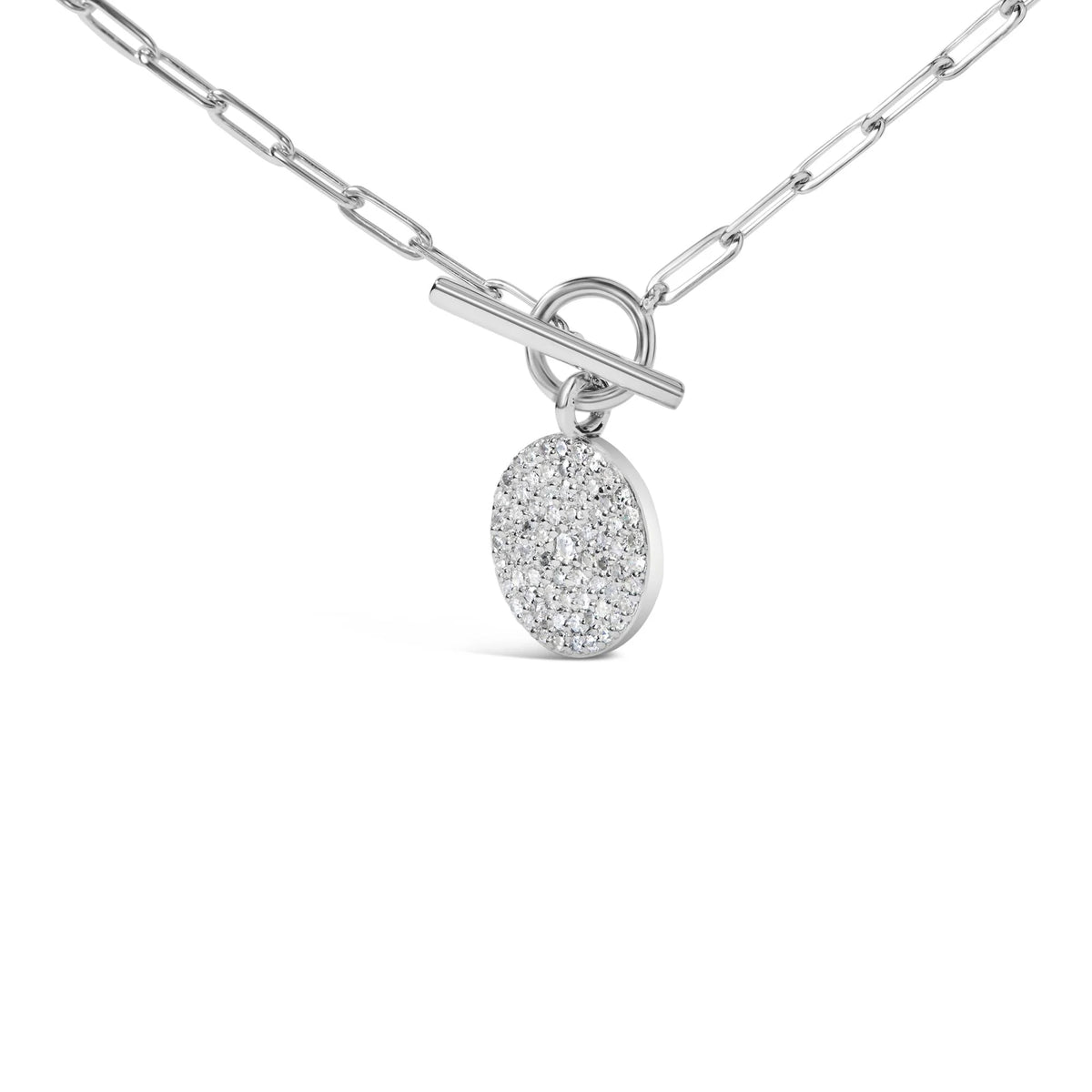 .925 Sterling Silver 3/8 Cttw Diamond Medallion with Toggle Bale Paperclip Chain Pendant Necklace (H-I Color, SI1-SI2 Clarity) - 18&quot; Inches