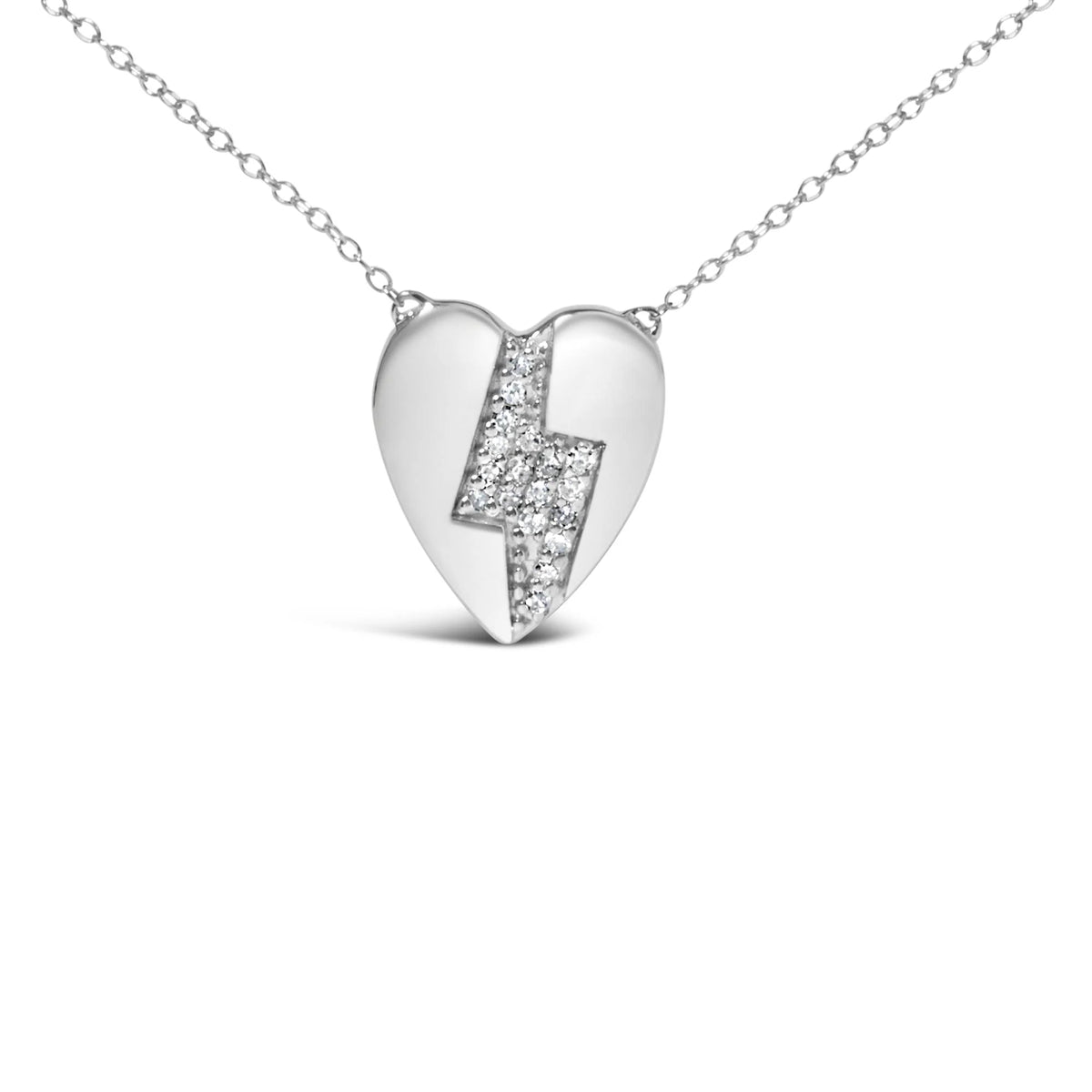 925 Sterling Silver 1/3 Ctw Diamond Heart and Lightning Bolt Pendant Necklace (H-I Color, SI1-SI2 Clarity) -  18&quot; Inches