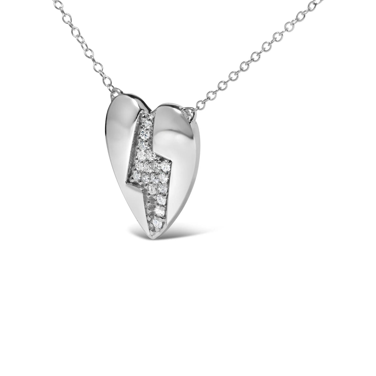 925 Sterling Silver 1/3 Ctw Diamond Heart and Lightning Bolt Pendant Necklace (H-I Color, SI1-SI2 Clarity) -  18&quot; Inches