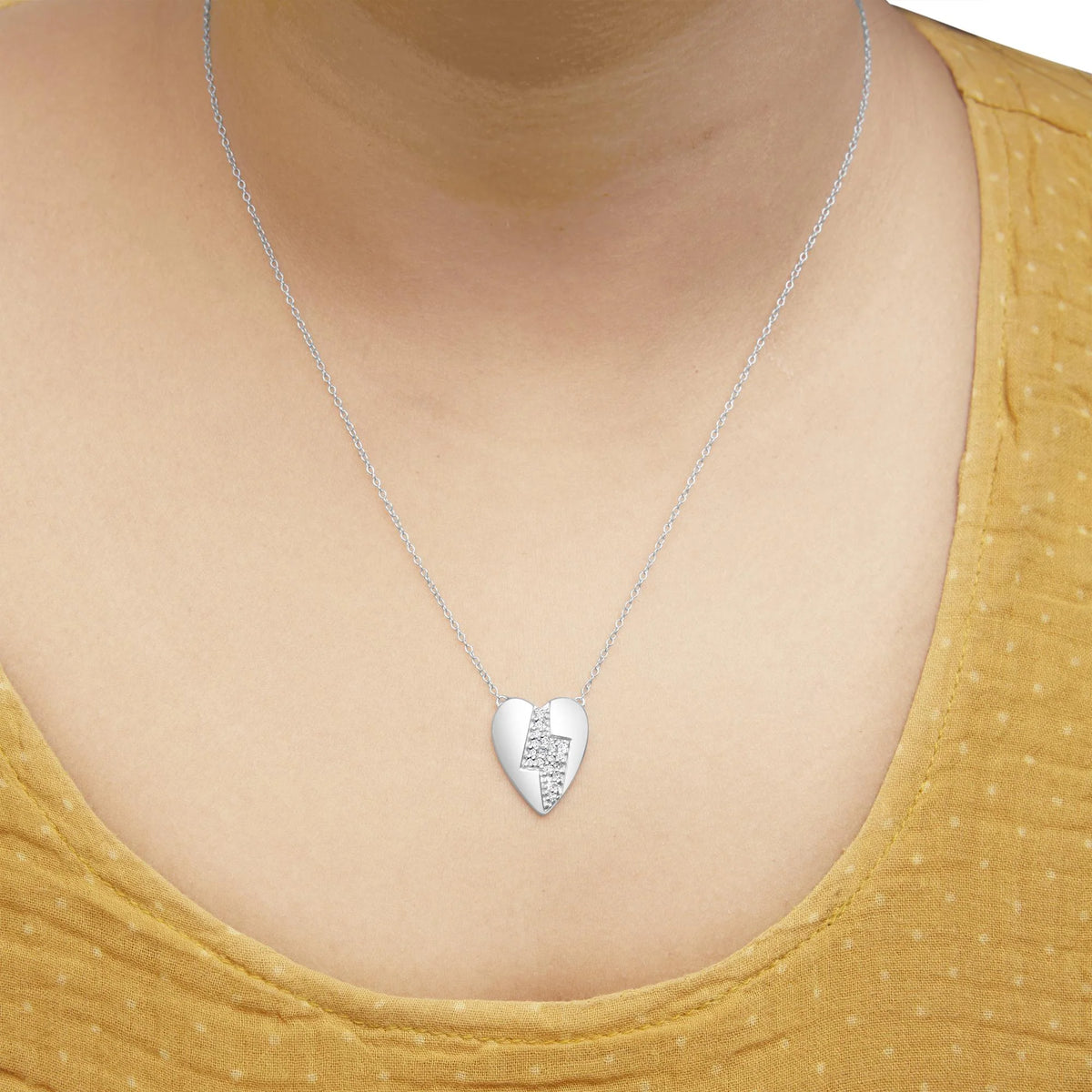 925 Sterling Silver 1/3 Ctw Diamond Heart and Lightning Bolt Pendant Necklace (H-I Color, SI1-SI2 Clarity) -  18&quot; Inches