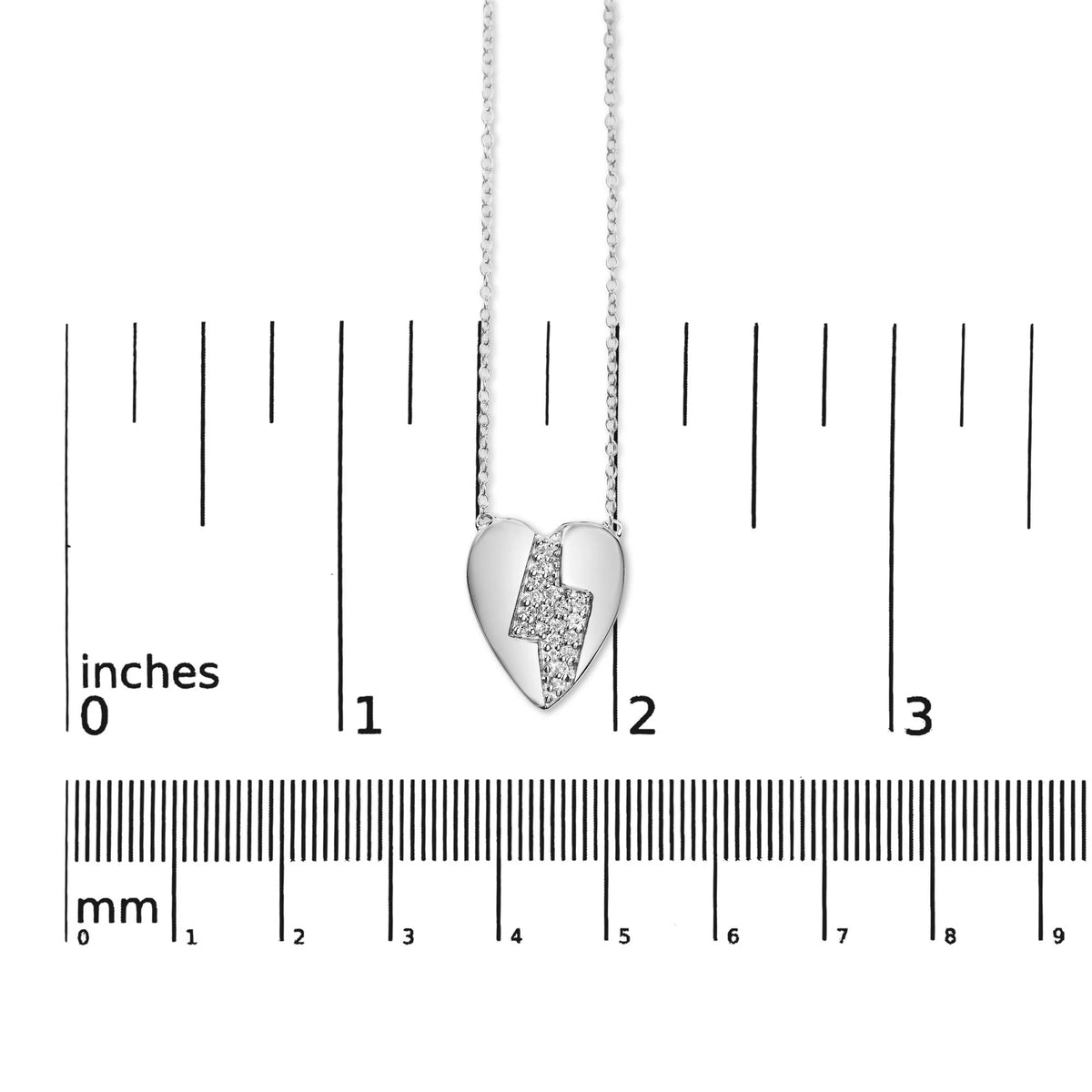 925 Sterling Silver 1/3 Ctw Diamond Heart and Lightning Bolt Pendant Necklace (H-I Color, SI1-SI2 Clarity) -  18&quot; Inches