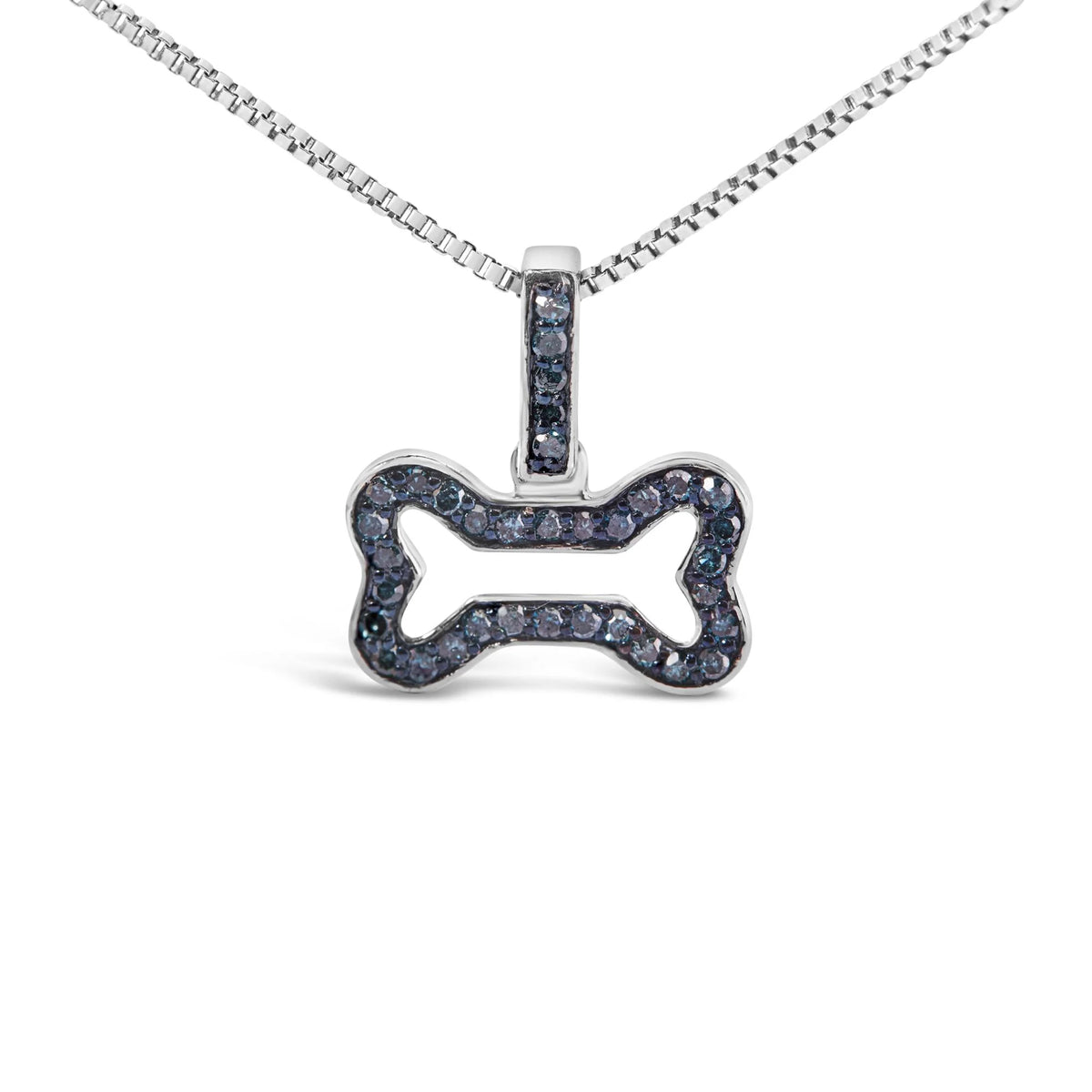 .925 Sterling Silver 1/5 Cttw Blue Diamond Dog Bone Pendant Necklace (Blue Color, I1-I2 Clarity) - 18&quot;