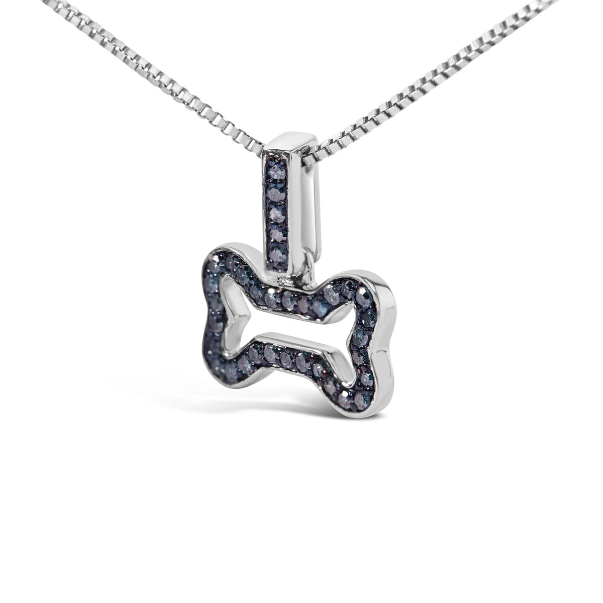 .925 Sterling Silver 1/5 Cttw Blue Diamond Dog Bone Pendant Necklace (Blue Color, I1-I2 Clarity) - 18&quot;