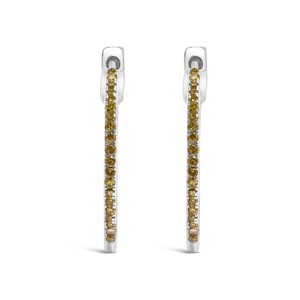 .925 Sterling Silver 1/3 Cttw Inside Out Yellow Treated Diamond 1MM Wide Hoop Earrings (Yellow Color, I2-I3 Clarity)